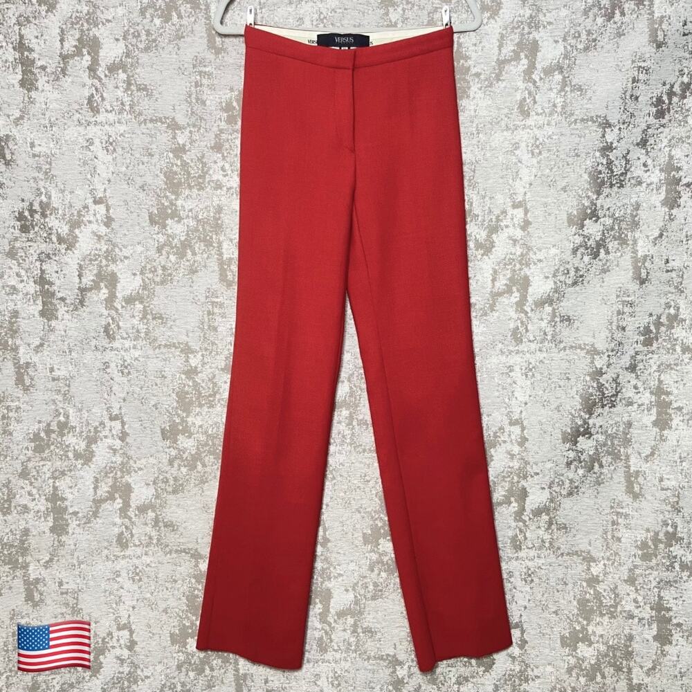 Versus Versace Wool Blend Straight/Wide Leg Trousers in Red